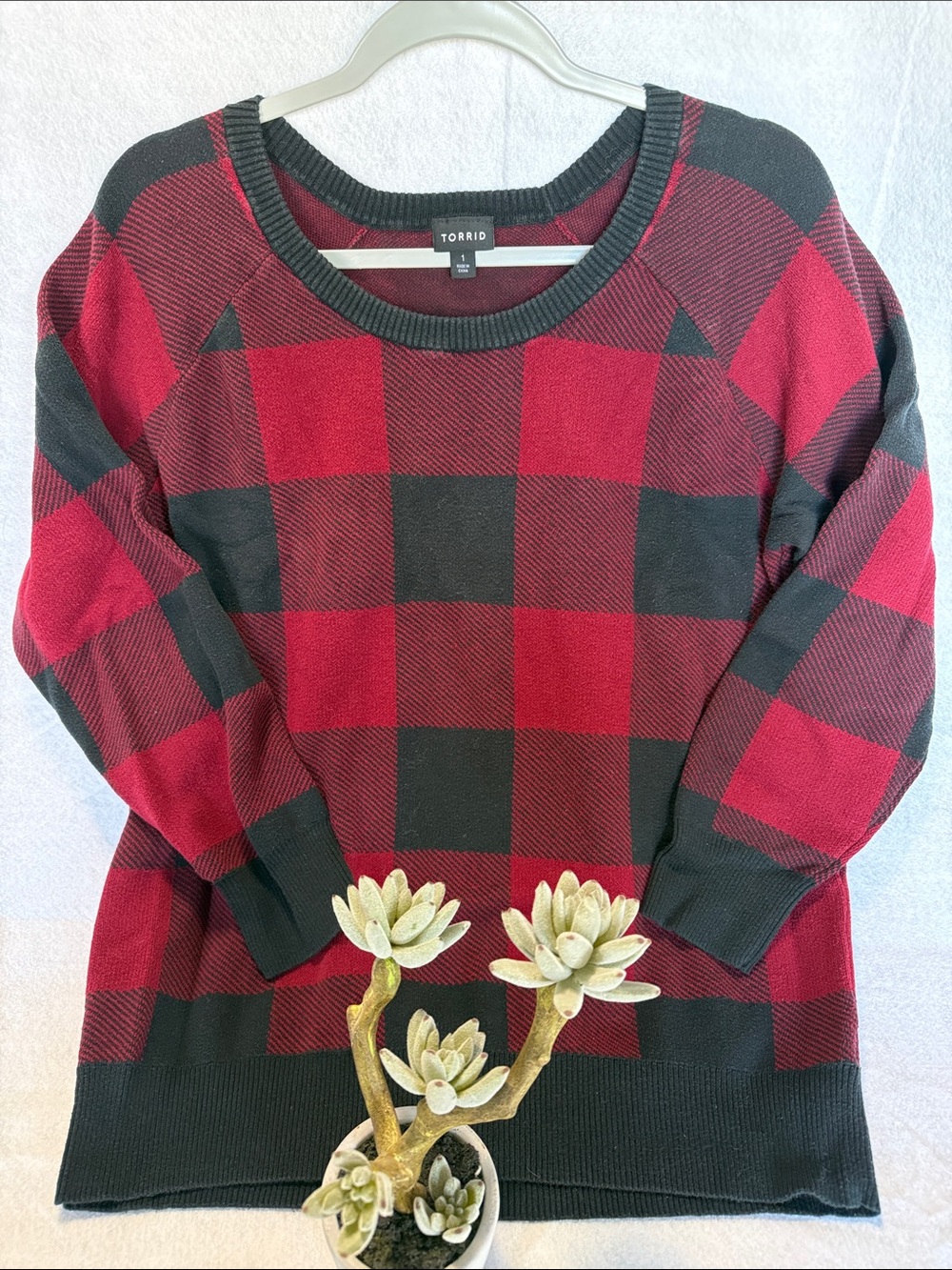 Torrid red and black Buffalo check sweater